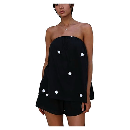 Women's Strapless Polka Dot Two-Piece Shorts Set