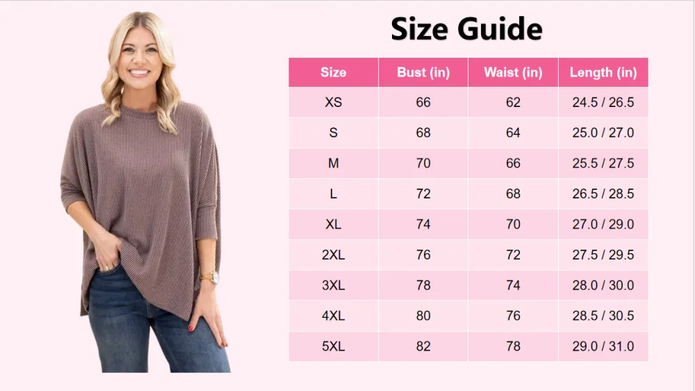 Women's Raised Rib Easy-Fit Dolman 3/4 Sleeve Top