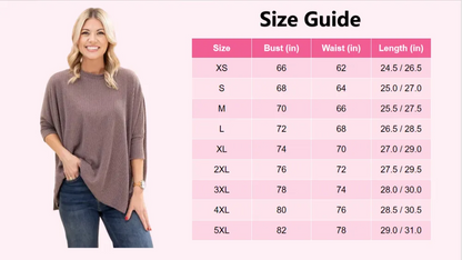Women's Raised Rib Easy-Fit Dolman 3/4 Sleeve Top