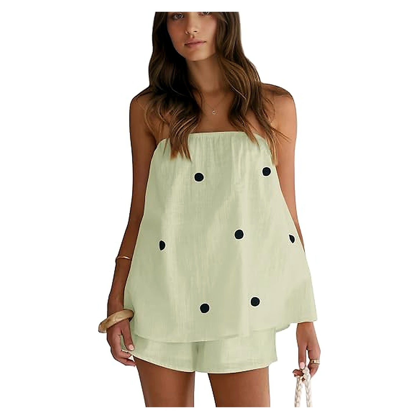 Women's Strapless Polka Dot Two-Piece Shorts Set