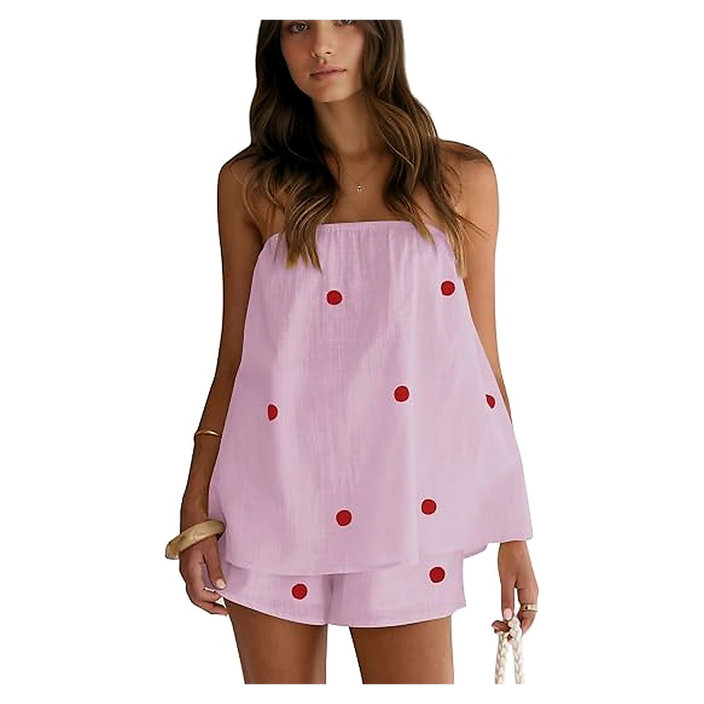 Women's Strapless Polka Dot Two-Piece Shorts Set