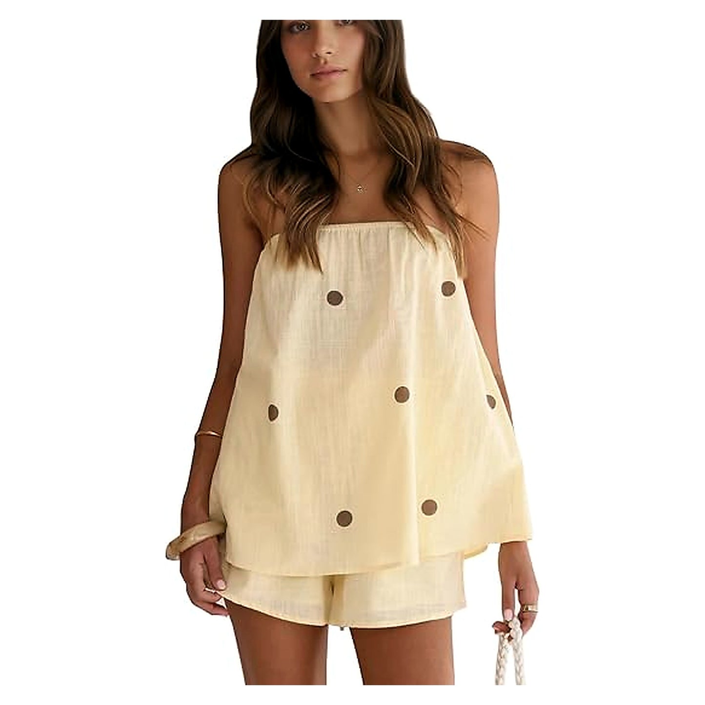 Women's Strapless Polka Dot Two-Piece Shorts Set