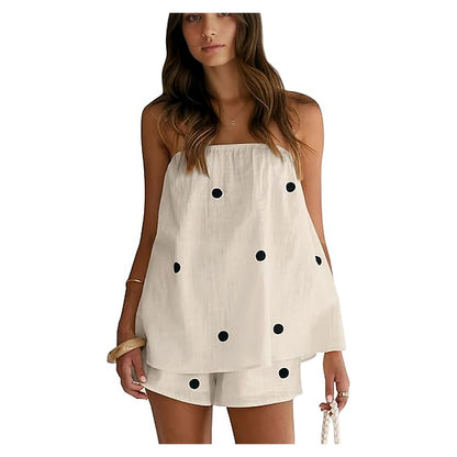 Women's Strapless Polka Dot Two-Piece Shorts Set