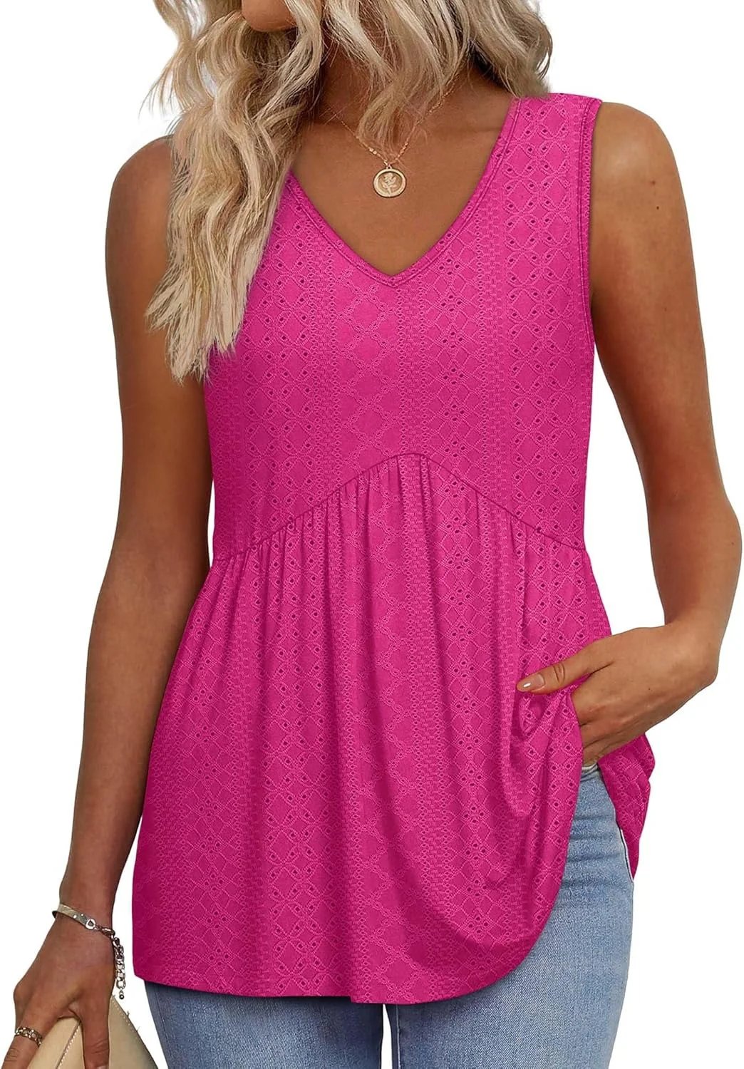 🔥Women's Print Flowy Sleeveless V Neck Peplum Tank Tops