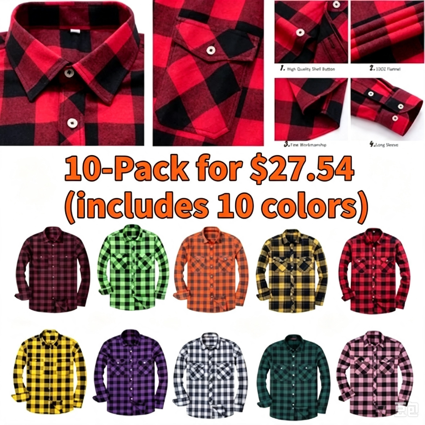 💫Clearance Sale🔥Men's Flannel Shirt Long Sleeve Button Down 100% Cotton