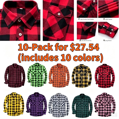 💫Clearance Sale🔥Men's Flannel Shirt Long Sleeve Button Down 100% Cotton