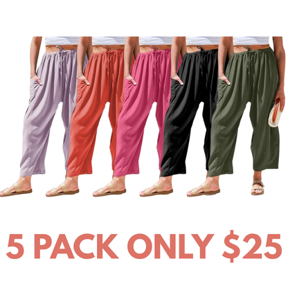 Women Comfort Lightweight Linen Wide Leg Cargo Pants
