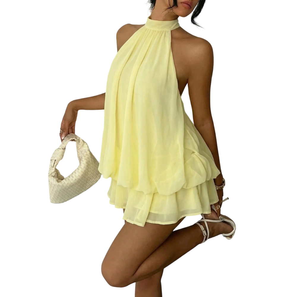 Women's Summer Halter Tie Back Mini Dress