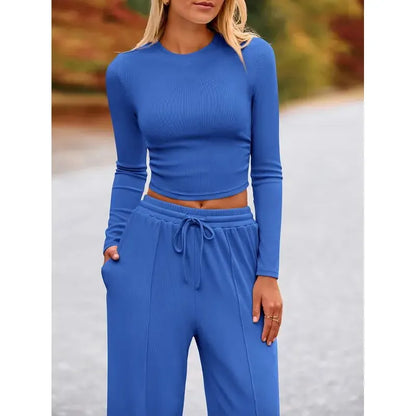 Women's Fall&Winter 2-Piece Set – Top & Wide-Leg Pants
