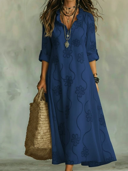 Last Day 89% OFF 🔥 Boho Floral Embroidered Maxi Dress | V-Neck Ruffle Trim Vacation & Beach Outfit