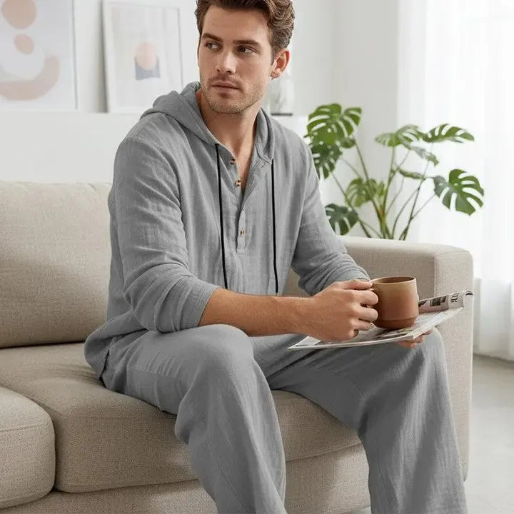 ⚡24-HOUR FLASH SALE 🔥Linen Men's Hooded Casual Loose Top & Pants 2-Piece Set