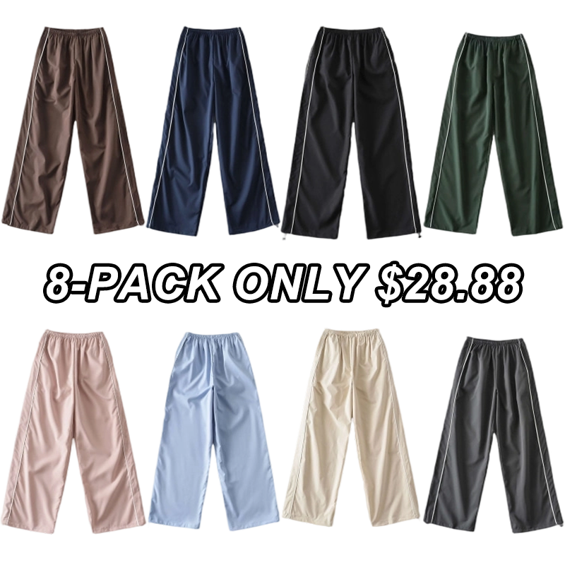 Women's Parachute Wideleg Pants Baggy Y2K Elastic Waist Wide Leg Track Pants Trousers Casual