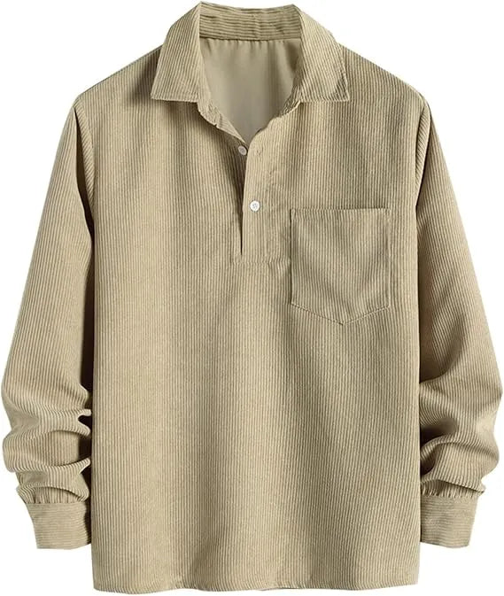 🔥 Best Price Today Only🔥Men's Plain Pocket Half Button Corduroy Shirt – Grab Yours Now! ⏰