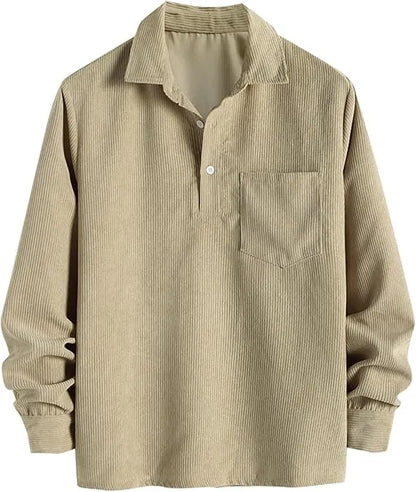🔥 Best Price Today Only🔥Men's Plain Pocket Half Button Corduroy Shirt – Grab Yours Now! ⏰