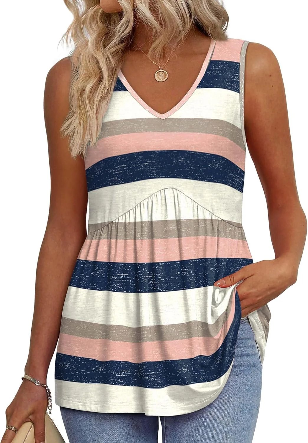 🔥Women's Print Flowy Sleeveless V Neck Peplum Tank Tops