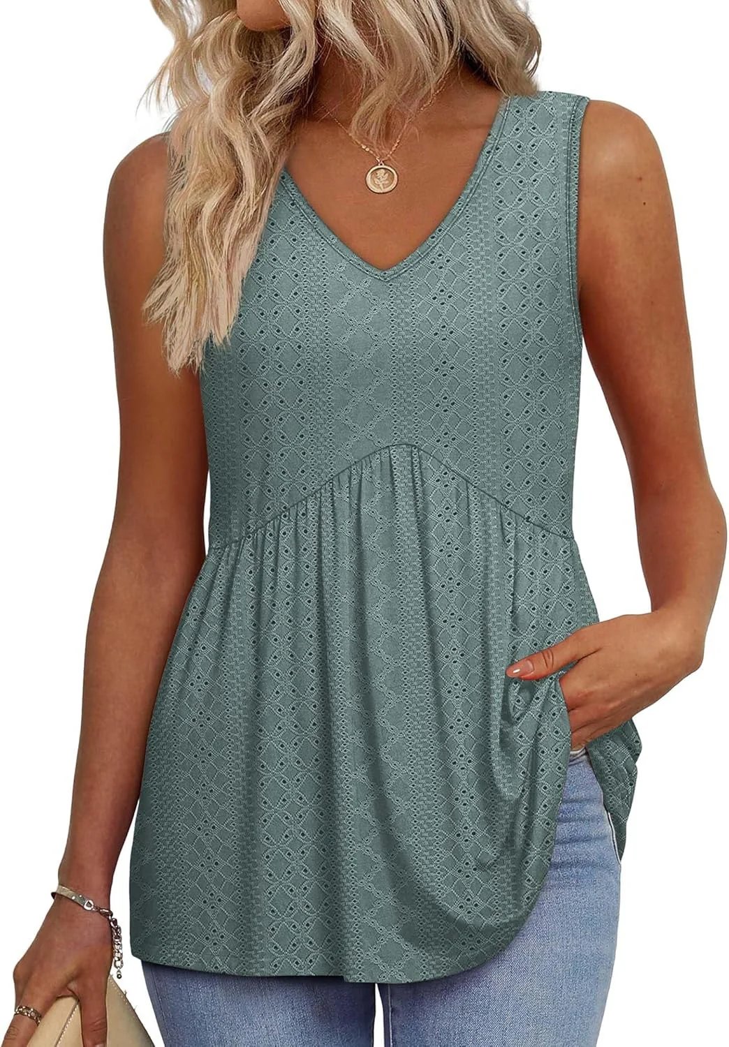 🔥Women's Print Flowy Sleeveless V Neck Peplum Tank Tops