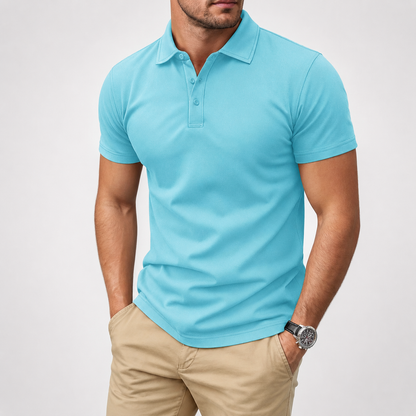 Men's Polo Shirt, Short Sleeve, Soft Cotton Piqué T-Shirt, Three-Button Classic Fit, Casual High-Performance Golf Shirt