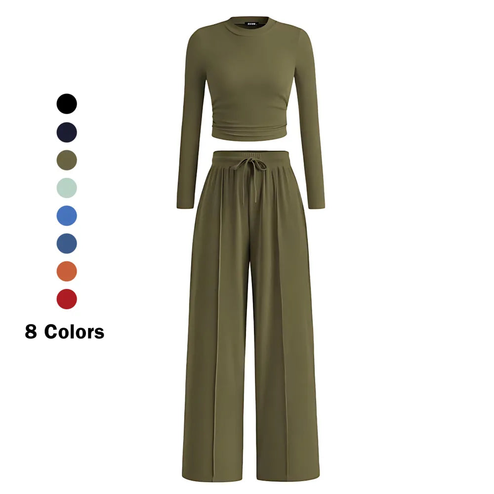 Women's Fall&Winter 2-Piece Set – Top & Wide-Leg Pants