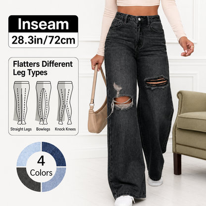 Women's High Rise Ripped Wide Leg Jeans 4-Pack & 8-Pack