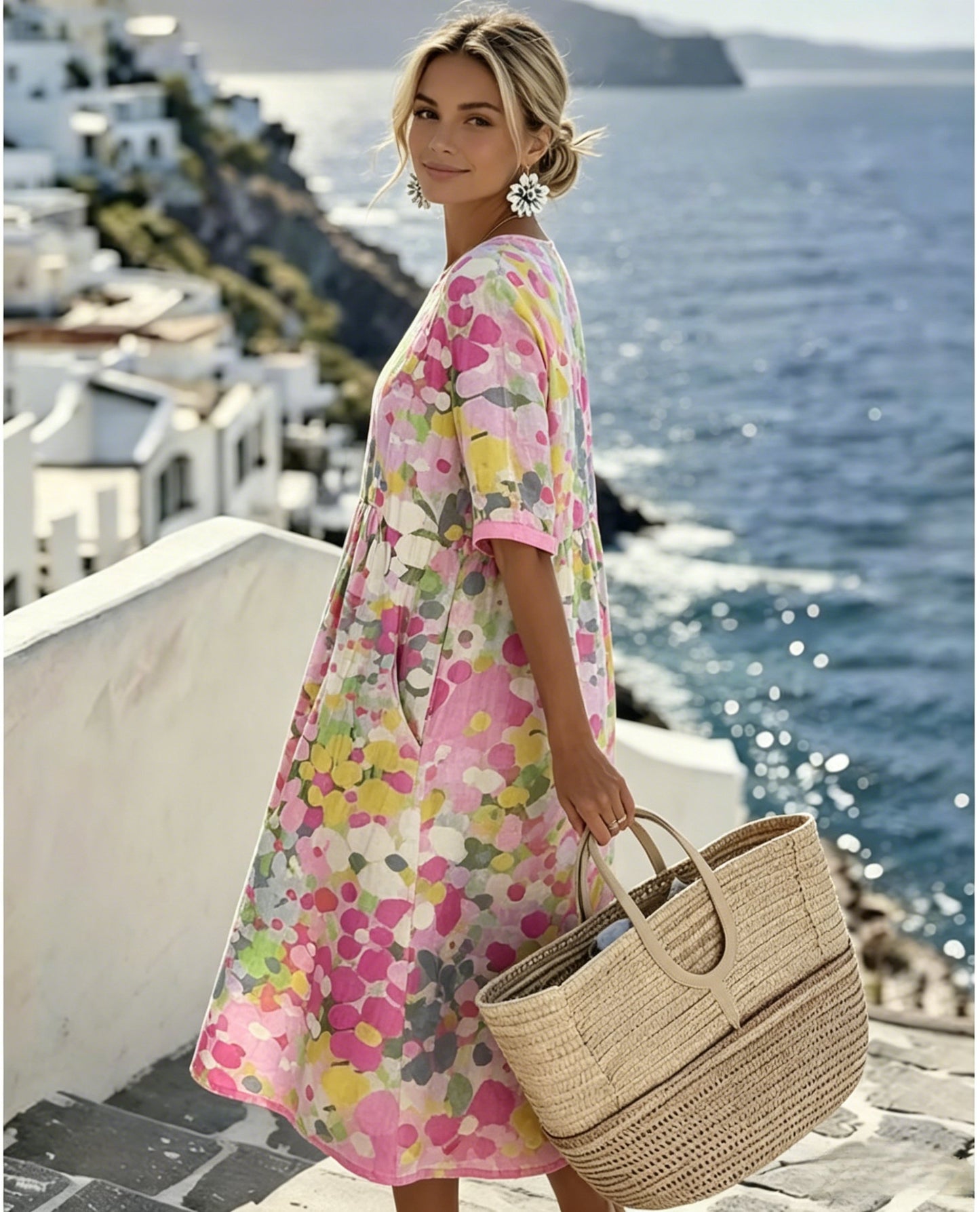 Last Day 89% OFF 🔥 🌼 COLOUR BLOOM: Bright, Soft, Effortless Watercolor Milk Silk Dress