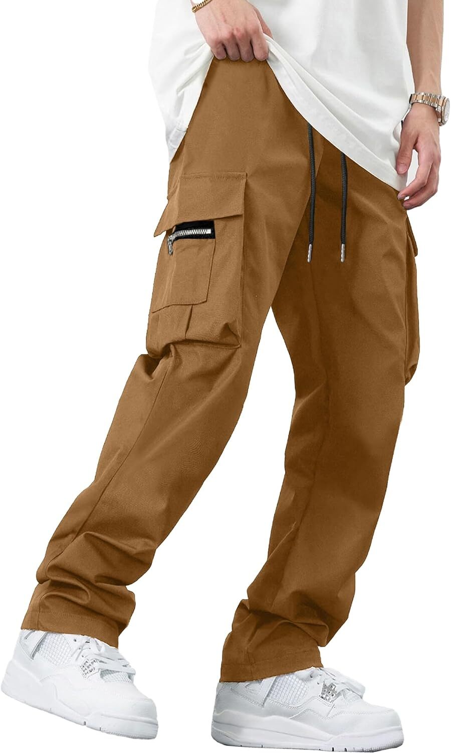 🔥6-PACKS $24.89 Men's Plus Size Casual Solid Color Drawstring Overalls