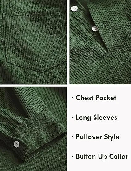 🔥 Best Price Today Only🔥Men's Plain Pocket Half Button Corduroy Shirt – Grab Yours Now! ⏰