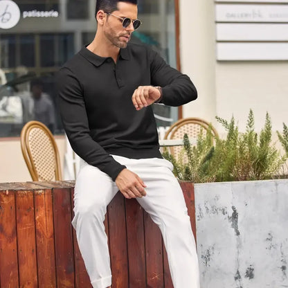 🔥Last Day Promotion🔥Men's Long Sleeve Knit Polo Shirt