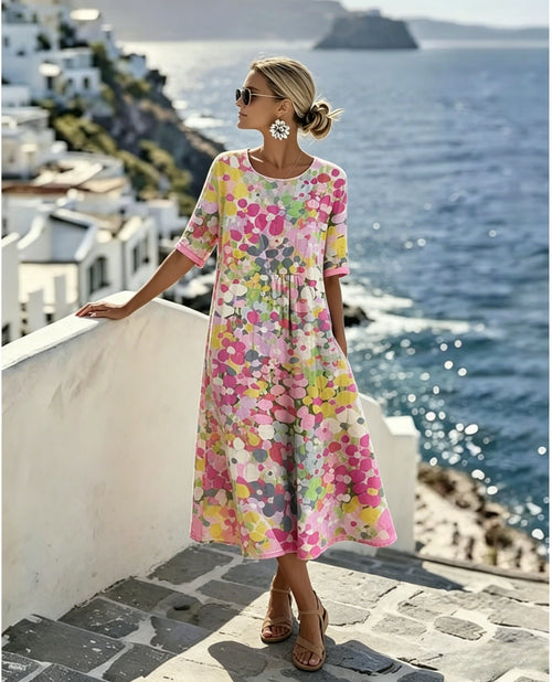 Last Day 89% OFF 🔥 🌼 COLOUR BLOOM: Bright, Soft, Effortless Watercolor Milk Silk Dress