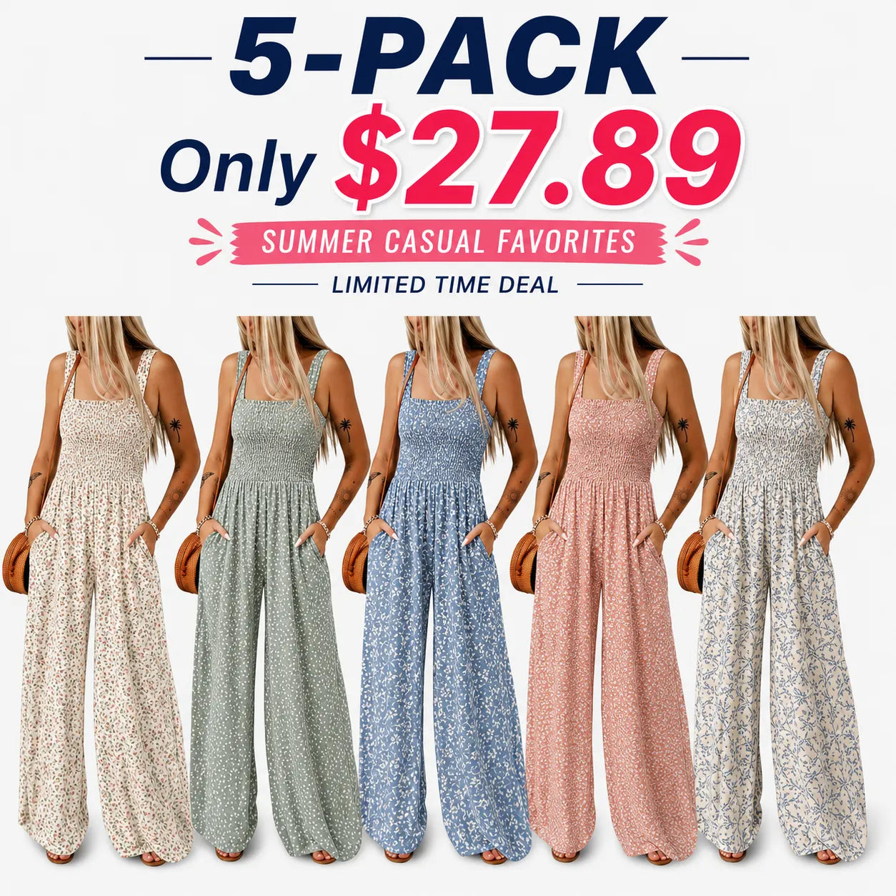 Women’s Casual Print Sleeveless Overalls Jumpsuits