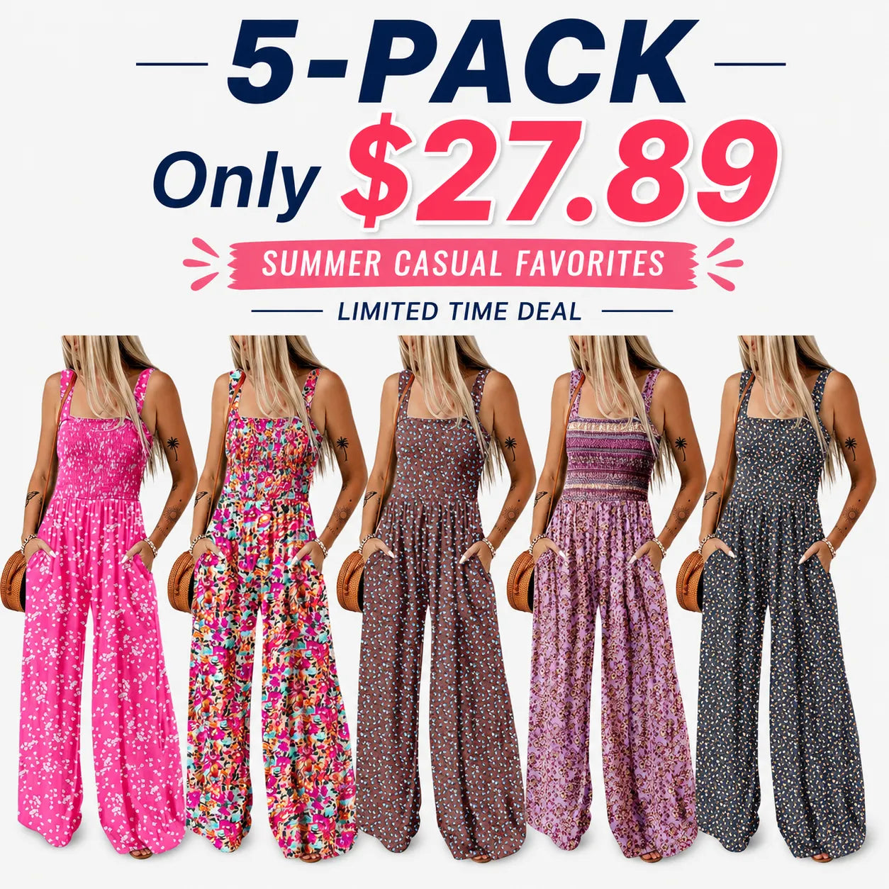 Women’s Casual Print Sleeveless Overalls Jumpsuits
