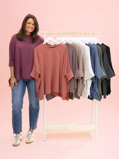 Women's Raised Rib Easy-Fit Dolman 3/4 Sleeve Top