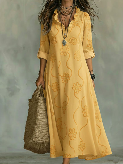Last Day 89% OFF 🔥 Boho Floral Embroidered Maxi Dress | V-Neck Ruffle Trim Vacation & Beach Outfit