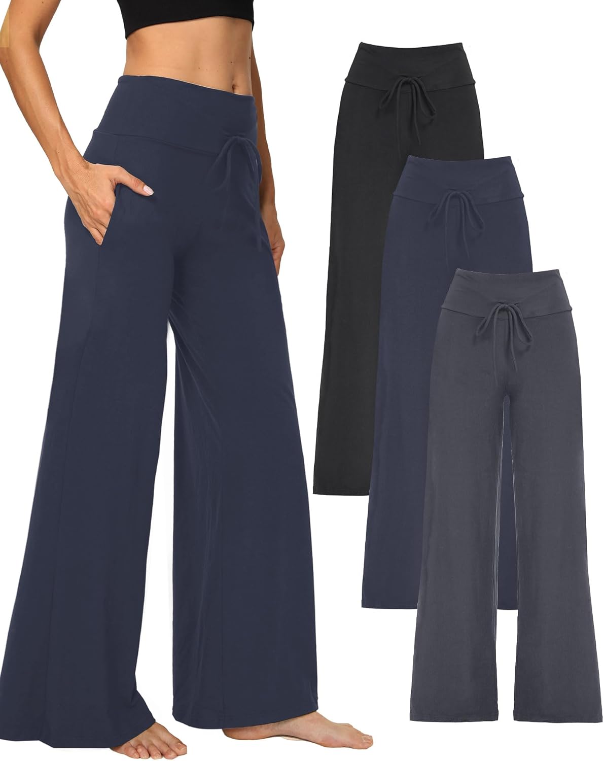 ⏰7 Pack Only $27.89⏰Plus Size High Waisted Loose Wide Leg Stretchy & Soft Fabric Casual Outing and Travel