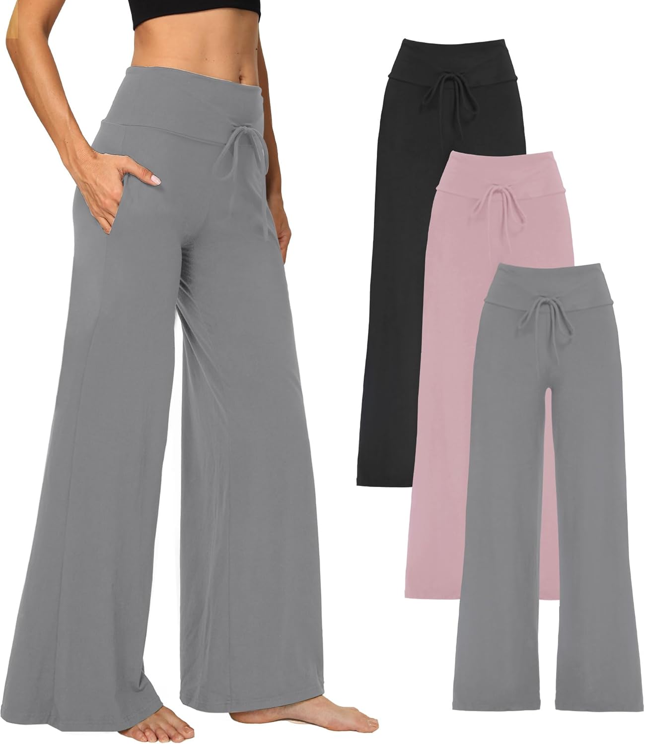 ⏰7 Pack Only $27.89⏰Plus Size High Waisted Loose Wide Leg Stretchy & Soft Fabric Casual Outing and Travel
