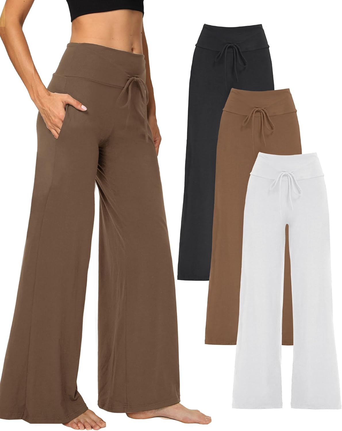 ⏰7 Pack Only $27.89⏰Plus Size High Waisted Loose Wide Leg Stretchy & Soft Fabric Casual Outing and Travel