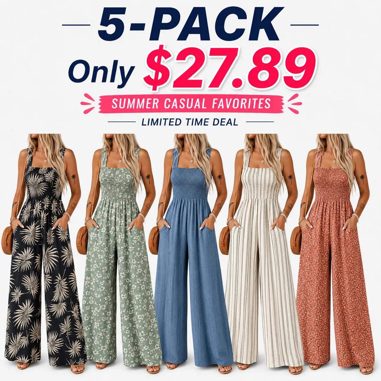 Women’s Casual Print Sleeveless Overalls Jumpsuits