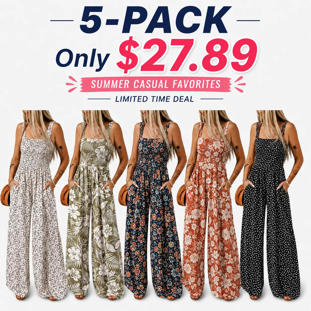 Women’s Casual Print Sleeveless Overalls Jumpsuits