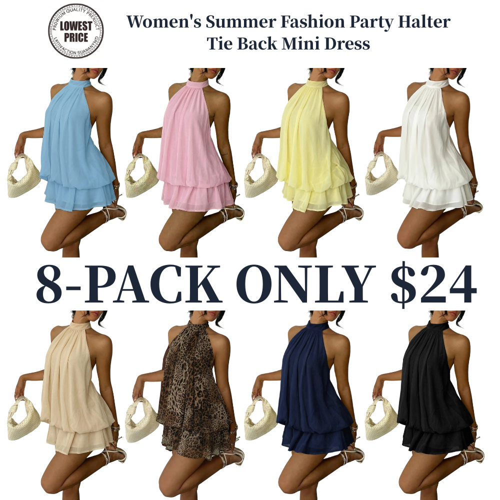 Women's Summer Halter Tie Back Mini Dress