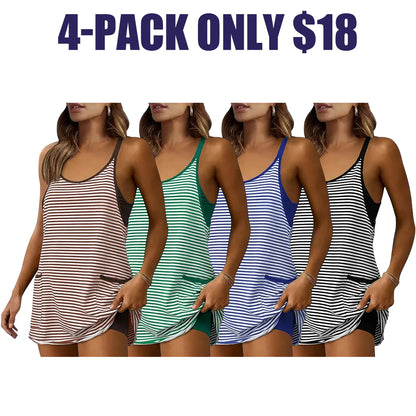 Women's Summer Athletic Mini Dress Sleeveless V Neck Built-in Shorts