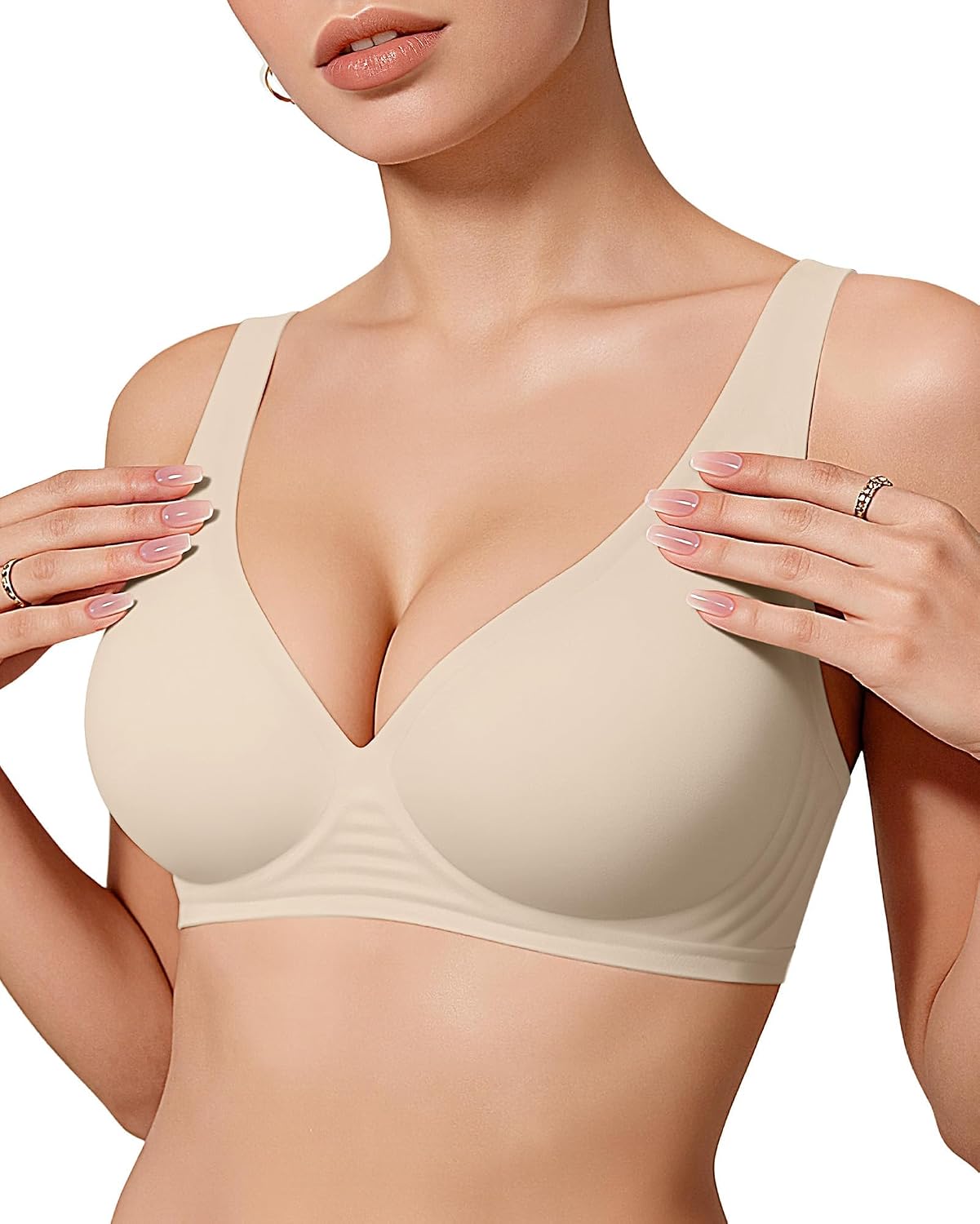 OEAK Womens Jelly Bras Wireless Deep V Bralette Comfy Push Up Tshirt Bras | Comfortable,support and lift,no underwire,bralettes,plunge,full coverage,invisible,balconette,minimizer,no show,soft