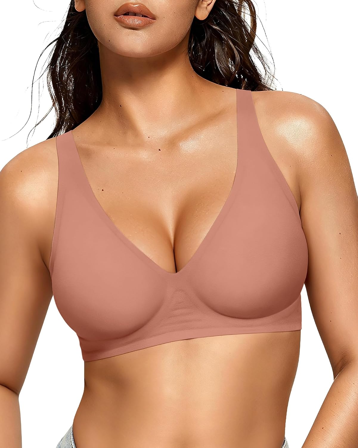 OEAK Womens Jelly Bras Wireless Deep V Bralette Comfy Push Up Tshirt Bras | Comfortable,support and lift,no underwire,bralettes,plunge,full coverage,invisible,balconette,minimizer,no show,soft