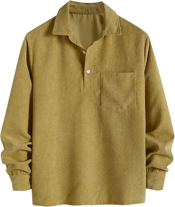 🔥 Best Price Today Only🔥Men's Plain Pocket Half Button Corduroy Shirt – Grab Yours Now! ⏰