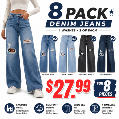 Women's High Rise Ripped Wide Leg Jeans 4-Pack & 8-Pack