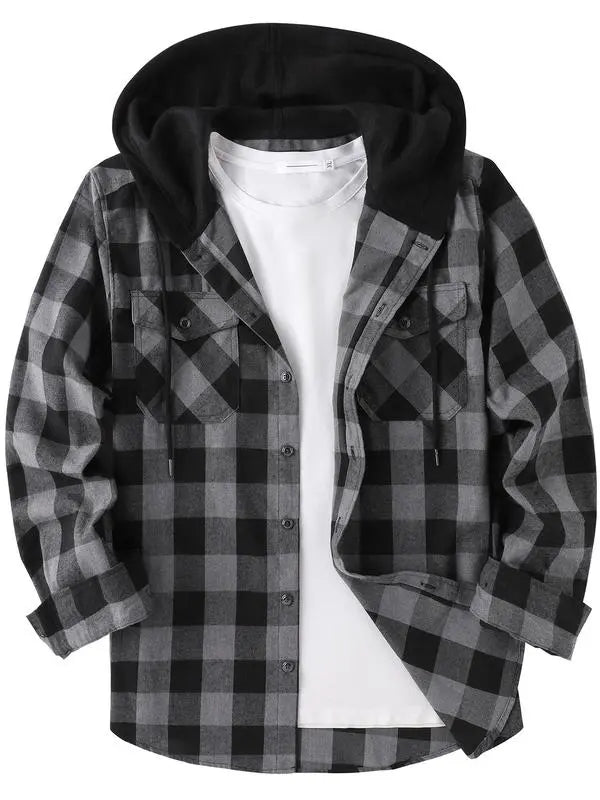 [Plus Size]Tall and Fat Plaid Patchwork Hooded Jacket Comfort. Warmth. Confidence — Designed for Every Body.