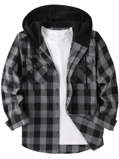 [Plus Size]Tall and Fat Plaid Patchwork Hooded Jacket Comfort. Warmth. Confidence — Designed for Every Body.
