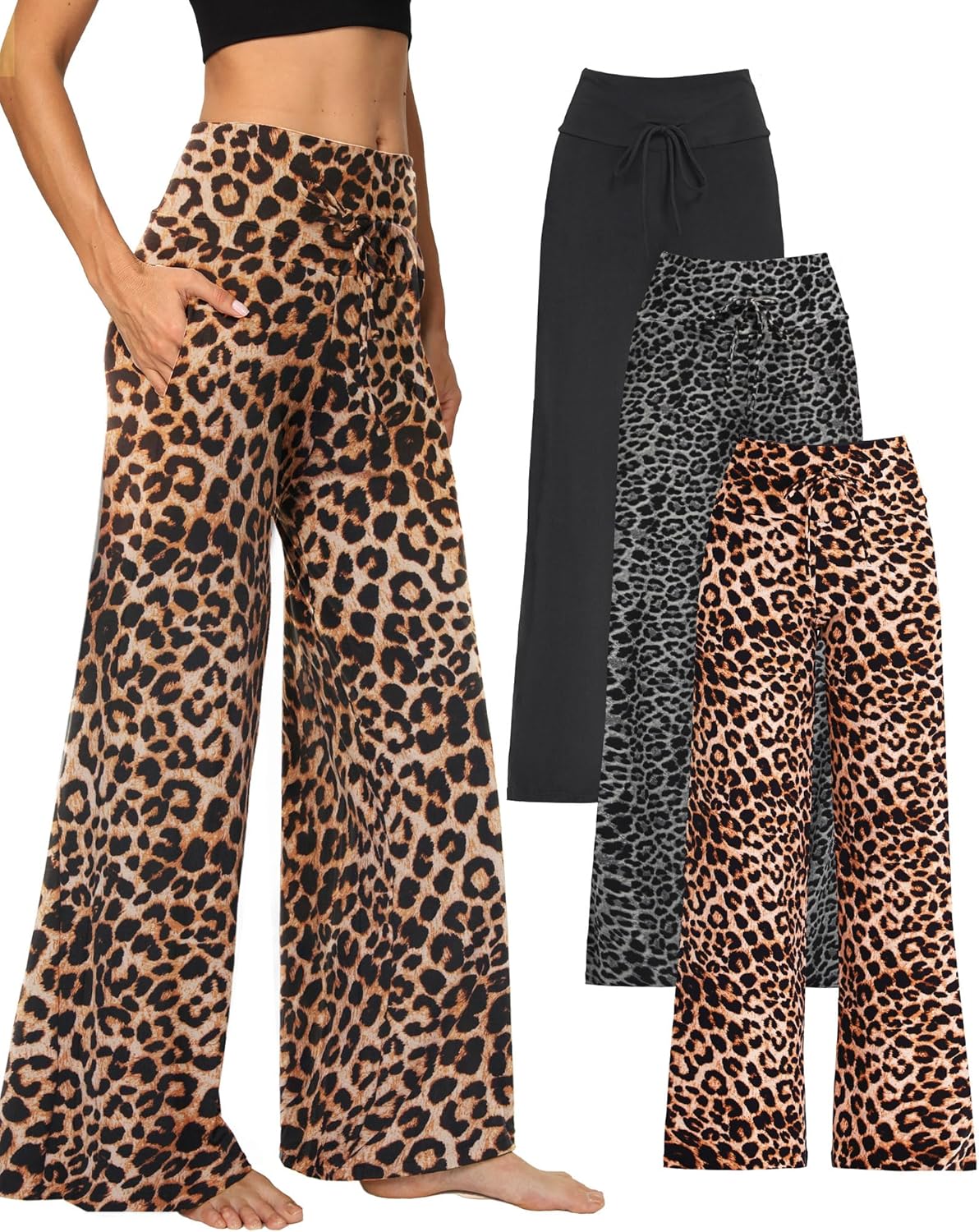 ⏰7 Pack Only $27.89⏰Plus Size High Waisted Loose Wide Leg Stretchy & Soft Fabric Casual Outing and Travel