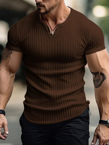 Men's Vertical Striped V-Neck Short Sleeve T-Shirt