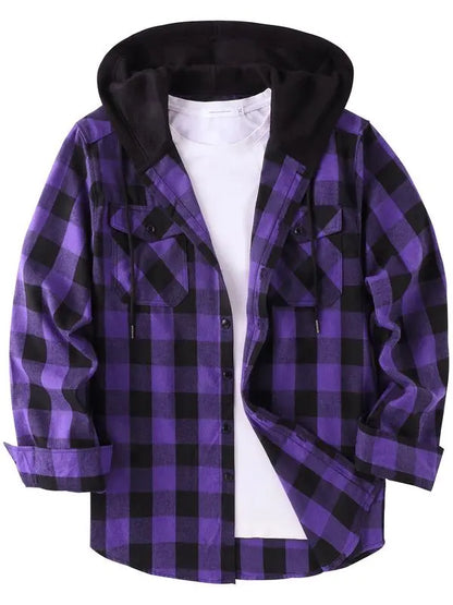 [Plus Size]Tall and Fat Plaid Patchwork Hooded Jacket Comfort. Warmth. Confidence — Designed for Every Body.