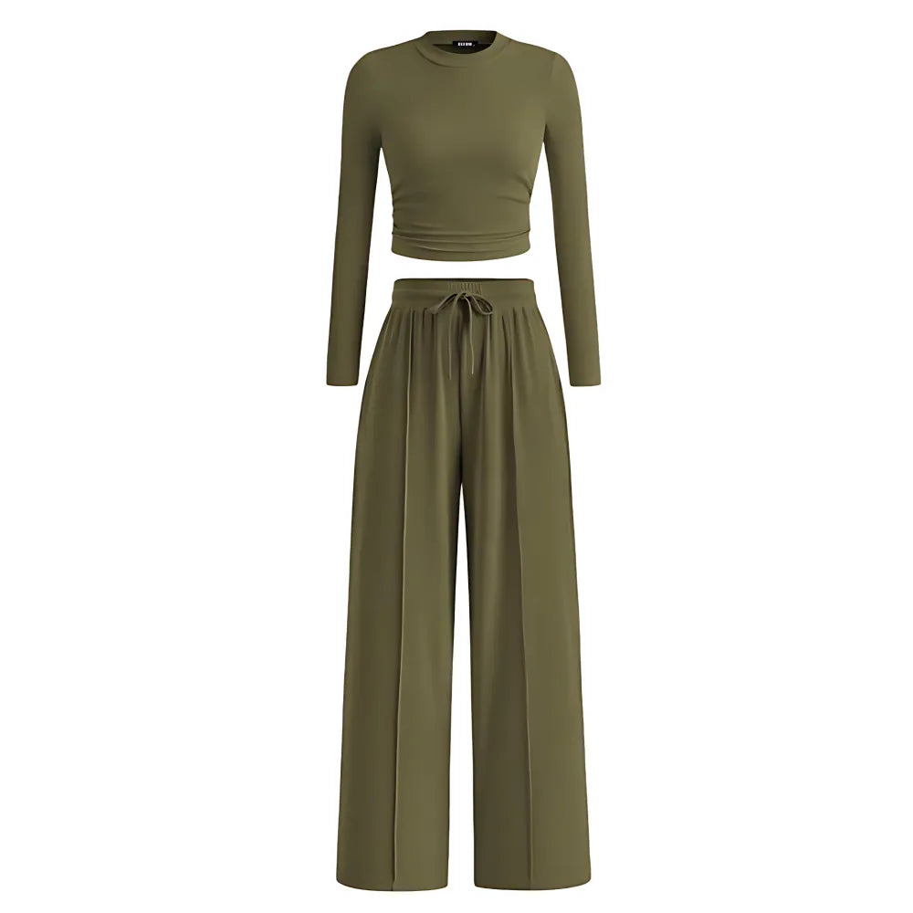 Women's Fall&Winter 2-Piece Set – Top & Wide-Leg Pants