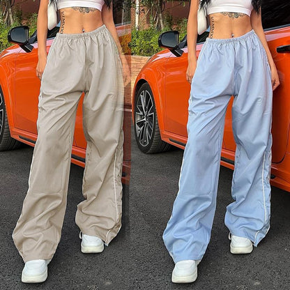 Women's Parachute Wideleg Pants Baggy Y2K Elastic Waist Wide Leg Track Pants Trousers Casual